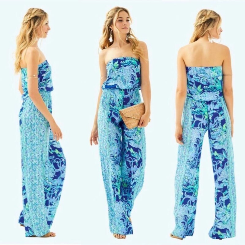 NWT Lilly Pulitzer Pim Blue Current Sea Sirens Jump Strapless Jumpsuit